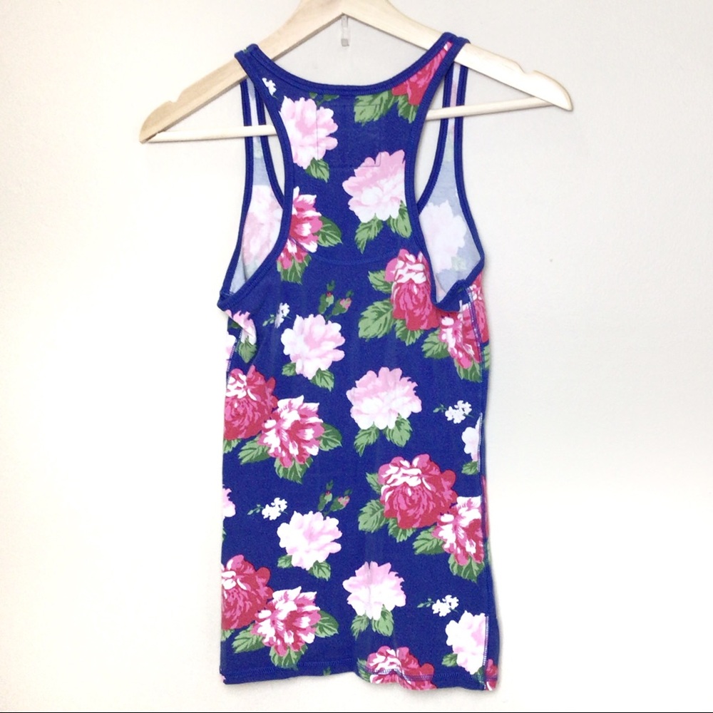 Abercrombie & Fitch Y2K Blue & Pink Rose Floral Racerback Tank Top Size S - Picture 2 of 8